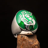 Excellent crafted Men's Aquarius Ring green Zodiac - Sterling Silver - BikeRing4u
