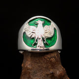 Excellent crafted ancient Men's Green Garuda Ring - Sterling Silver - BikeRing4u