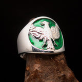 Excellent crafted ancient Men's Green Garuda Ring - Sterling Silver - BikeRing4u