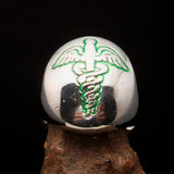 Excellent crafted Men's Green Medical Doctor Seal Ring - Sterling Silver - BikeRing4u