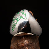 Excellent crafted Men's Green Medical Doctor Seal Ring - Sterling Silver - BikeRing4u