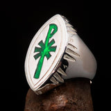 Ancient Men's Christian Monogram Cross Ring green Chi Rho XP - Sterling Silver - BikeRing4u