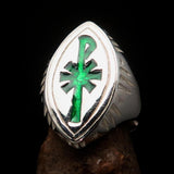 Ancient Men's Christian Monogram Cross Ring green Chi Rho XP - Sterling Silver - BikeRing4u