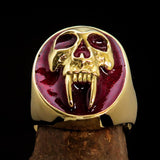 Excellent crafted oval Men's red Vampire Skull Ring - solid Brass - BikeRing4u