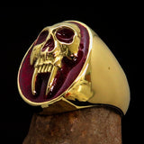 Excellent crafted oval Men's red Vampire Skull Ring - solid Brass - BikeRing4u