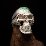 Excellent crafted Men's Skull Ring Green Eye of Ra - Sterling Silver - BikeRing4u