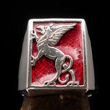Perfectly crafted Men's Red Griffin Ring Griffon - Sterling Silver - BikeRing4u