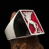 Perfectly crafted Men's Red Griffin Ring Griffon - Sterling Silver - BikeRing4u