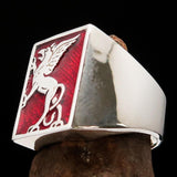 Perfectly crafted Men's Red Griffin Ring Griffon - Sterling Silver - BikeRing4u