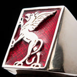 Perfectly crafted Men's Red Griffin Ring Griffon - Sterling Silver - BikeRing4u
