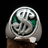 Excellent crafted Men's Currency Ring US Dollar Symbol Green - Sterling Silver - BikeRing4u