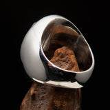 Excellent crafted oval Men's green Vampire Skull Ring - Sterling Silver - BikeRing4u