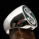Excellent crafted Men's Currency Ring US Dollar Symbol Green - Sterling Silver - BikeRing4u