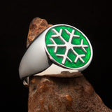 Excellent crafted Men's Winter Ring green Snowflake - Sterling Silver - BikeRing4u