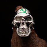 Excellent crafted Men's Communist Skull Ring green Hammer Sickle - Sterling Silver - BikeRing4u