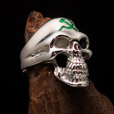 Excellent crafted Men's Communist Skull Ring green Hammer Sickle - Sterling Silver - BikeRing4u