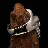 Excellent crafted Men's Communist Skull Ring green Hammer Sickle - Sterling Silver - BikeRing4u