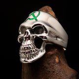 Excellent crafted Men's Communist Skull Ring green Hammer Sickle - Sterling Silver - BikeRing4u