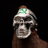 Excellent crafted Men's Communist Skull Ring green Hammer Sickle - Sterling Silver - BikeRing4u