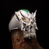 Excellent crafted Men's Vampire Skull Ring Green Diamond 13 - Sterling Silver - BikeRing4u