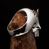 Excellent crafted Men's Vampire Skull Ring Green Diamond 13 - Sterling Silver - BikeRing4u