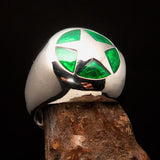 Excellent crafted Men's US Marshall Ring green Star - Sterling Silver - BikeRing4u