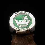 Excellent crafted Men's green Knights Templar Ring - Sterling Silver - BikeRing4u