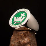 Excellent crafted Men's green Knights Templar Ring - Sterling Silver - BikeRing4u