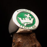 Excellent crafted Men's green Knights Templar Ring - Sterling Silver - BikeRing4u