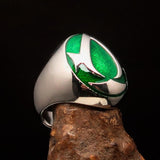 Excellent crafted ancient Men's green Assassin Ring - Sterling Silver - BikeRing4u