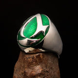 Excellent crafted ancient Men's green Assassin Ring - Sterling Silver - BikeRing4u