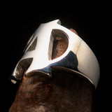 Mirror polished Men's Sterling Silver Initial Ring one bold Letter A - BikeRing4u