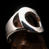 Mirror polished Men's Sterling Silver Initial Ring one bold Letter C - BikeRing4u