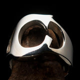 Mirror polished Men's Sterling Silver Initial Ring one bold Letter C - BikeRing4u