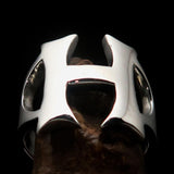 Mirror polished Men's Sterling Silver Initial Ring one bold Letter H - BikeRing4u