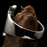 Mirror polished Men's Sterling Silver Initial Ring one bold Letter H - BikeRing4u