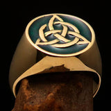 Nicely crafted Men's Triquetra Ring Celtic Triskelion Knot Green - Solid Brass - BikeRing4u