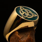 Nicely crafted Men's Triquetra Ring Celtic Triskelion Knot Green - Solid Brass - BikeRing4u