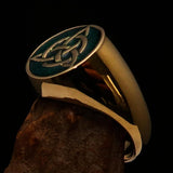 Nicely crafted Men's Triquetra Ring Celtic Triskelion Knot Green - Solid Brass - BikeRing4u