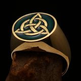 Nicely crafted Men's Triquetra Ring Celtic Triskelion Knot Green - Solid Brass - BikeRing4u