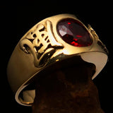 Smoothly crafted Men's Kamikaze Ring Red Cubic Zirconia CZ - Solid Brass - BikeRing4u