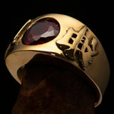 Smoothly crafted Men's Kamikaze Ring Red Cubic Zirconia CZ - Solid Brass - BikeRing4u