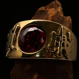 Smoothly crafted Men's Kamikaze Ring Red Cubic Zirconia CZ - Solid Brass - BikeRing4u