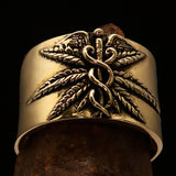 Excellent crafted Men's Medical Weed Ring Marihuana Leaf - Solid Brass - BikeRing4u