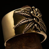 Excellent crafted Men's Medical Weed Ring Marihuana Leaf - Solid Brass - BikeRing4u
