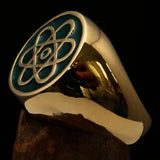 Perfectly crafted Men's Teacher Ring Atom Symbol Green - Solid Brass - BikeRing4u