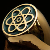 Perfectly crafted Men's Teacher Ring Atom Symbol Green - Solid Brass - BikeRing4u