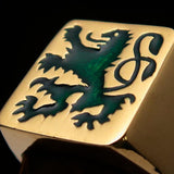 Perfectly crafted Men's Rampant Lion Ring Green - Solid Brass - BikeRing4u