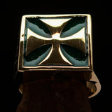 Perfectly crafted Men's Biker Ring Iron Cross Green - Solid Brass - BikeRing4u
