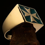 Perfectly crafted Men's Biker Ring Maltese Cross Green - Solid Brass - BikeRing4u